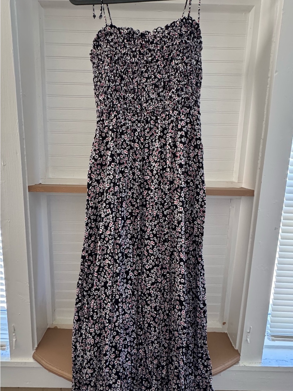 Madewell Black Maxi Dress with Pink & White Ditsy Floral